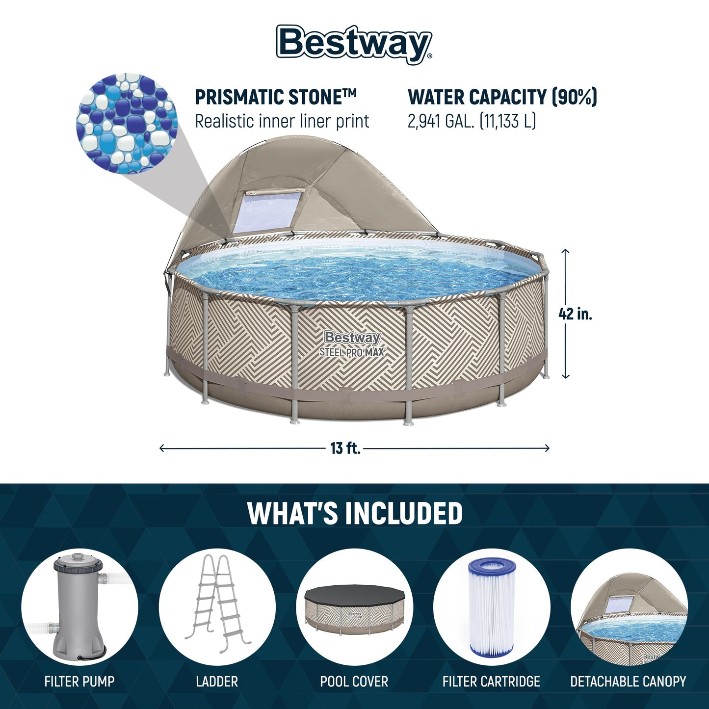 Bestway Steel Pro MAX 13' x 42" Round Above Ground Pool Set with Canopy & Ladder