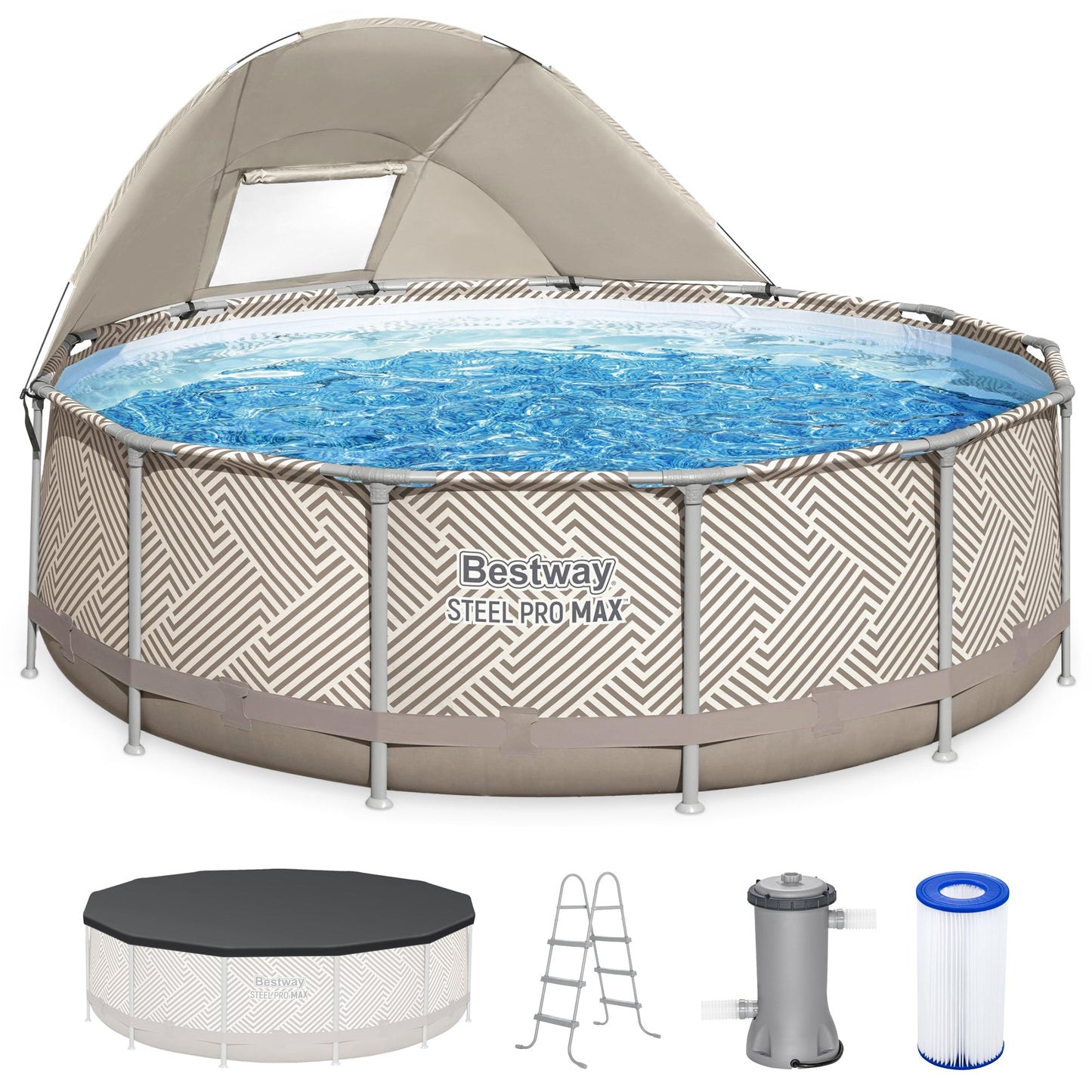Bestway Steel Pro MAX 13' x 42" Round Above Ground Pool Set with Canopy & Ladder