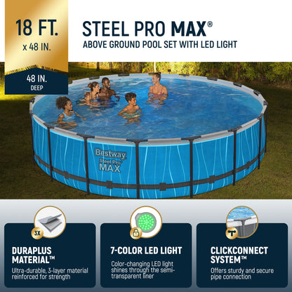 Bestway Steel Pro MAX 18' x 48" Round Above Ground Pool Set w/LED Light & Remote