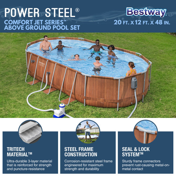 Bestway Power Steel Comfort Jet 20 Foot x 48 Inch Oval Above Ground Pool, Brown