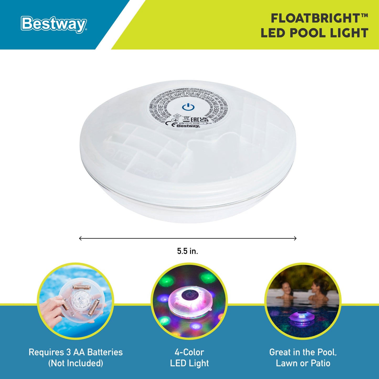 Bestway Flowclear Battery Powered Floating 5 Color LED Pool Light Accessory
