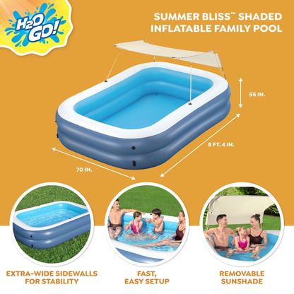 H2OGO! 8 Foot 4 Inch by 70 Inch Summer Bliss Shaded Inflatable Family Pool