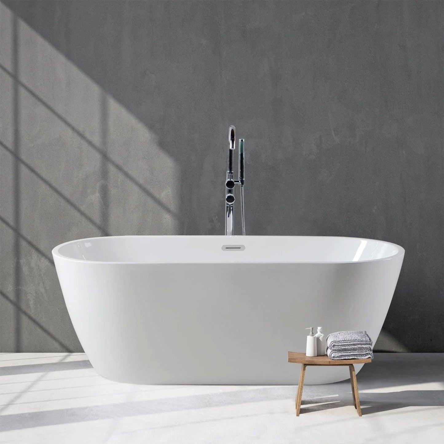 FerdY Bali 59 In Glossy Acrylic Freestanding Bathtub with Polished Chrome Drain