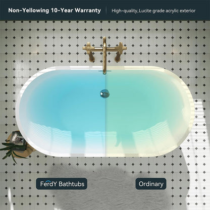 FerdY Bali 55 In Glossy Acrylic Freestanding Bathtub with Polished Chrome Drain
