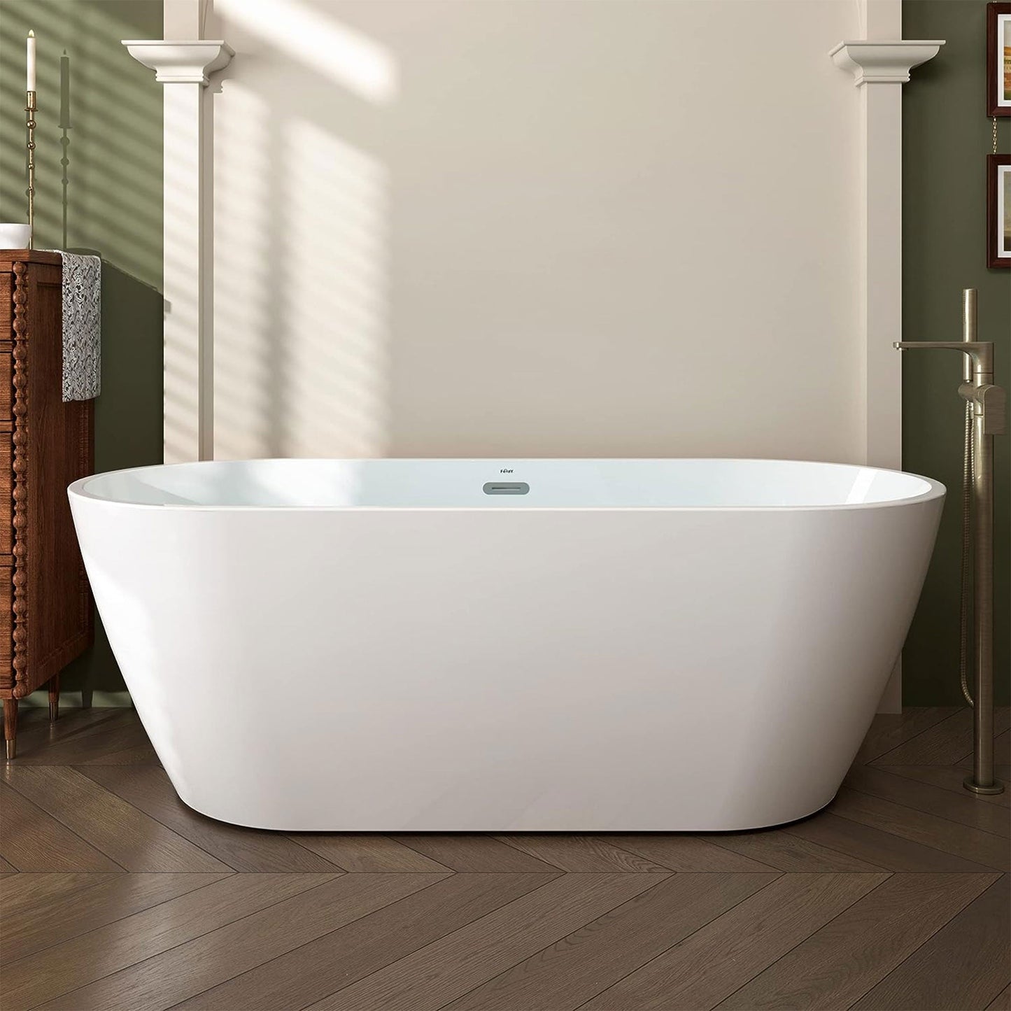 FerdY Bali 67 In Glossy Acrylic Freestanding Bathtub with Polished Chrome Drain