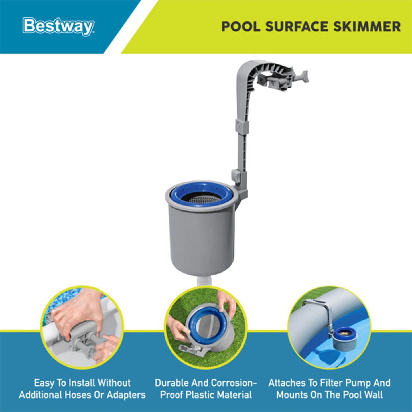 Bestway Flowclear Wall Mounted Automatic Swimming Pool Surface Skimmer, White