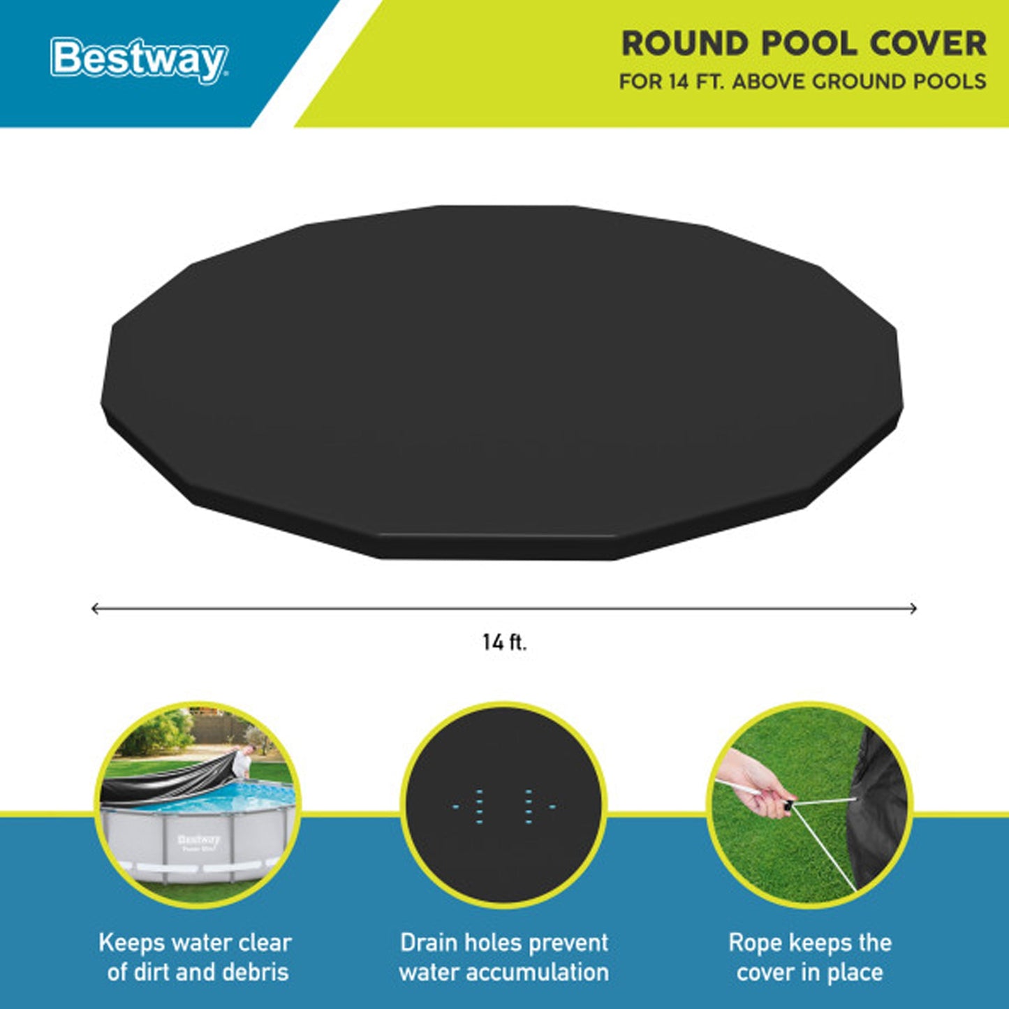 Bestway Flowclear Round 14' Pool Cover for Above Ground Frame Pools (Cover Only)