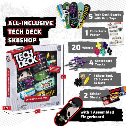 Tech Deck Customizable Sk8shop Fingerboard Skateboard Toy Bonus Pack, Multicolor