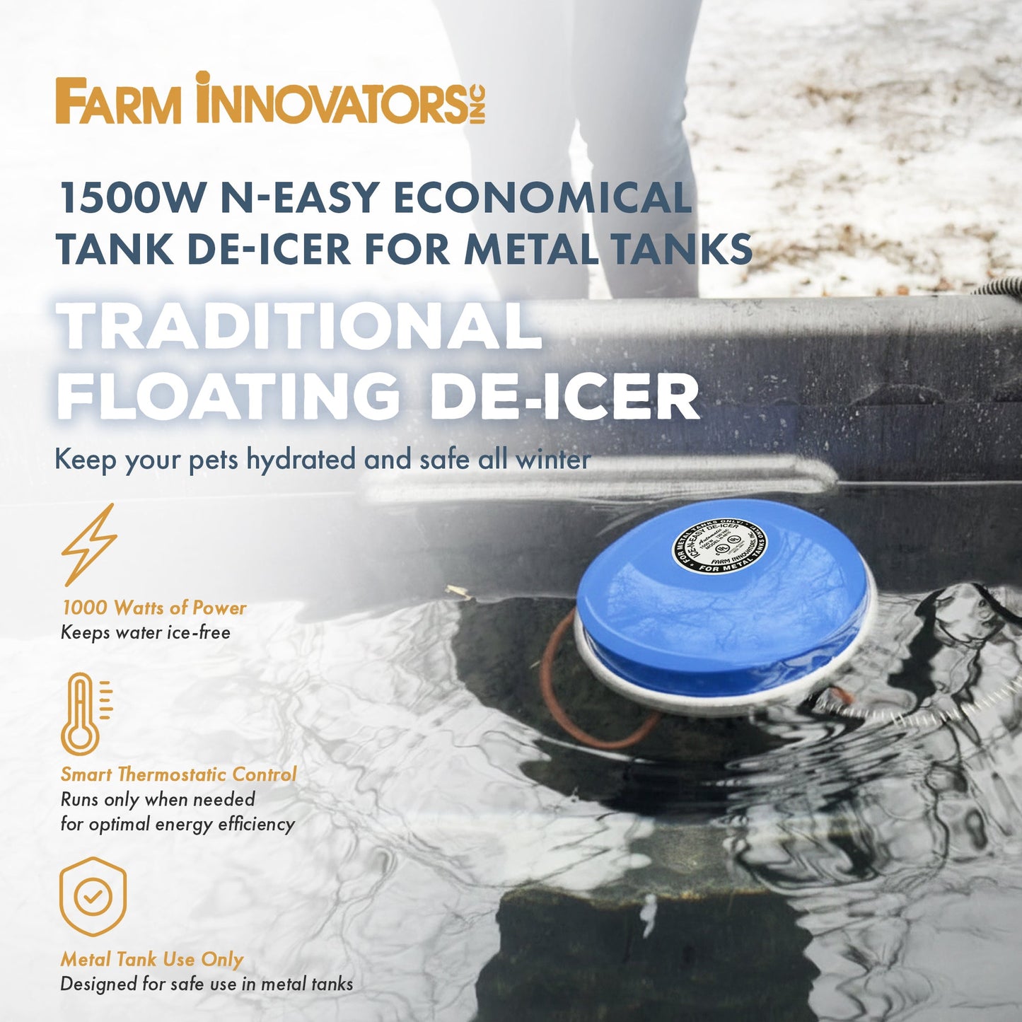 Farm Innovators Ice N Easy Economical Tank 1500W Traditional Floating De Icer