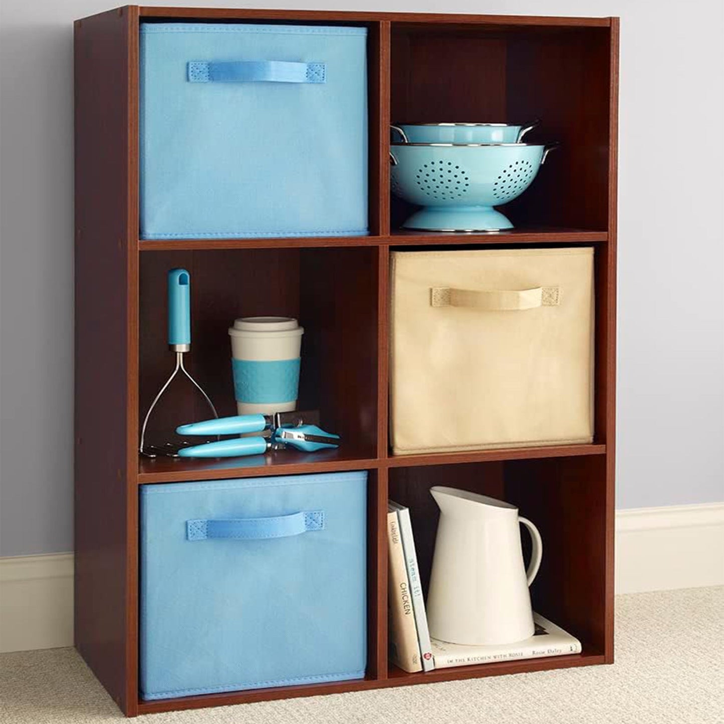 ClosetMaid 6 Cube Cubby Wood Open Bookcase Display Shelf Organizer, Dark Cherry