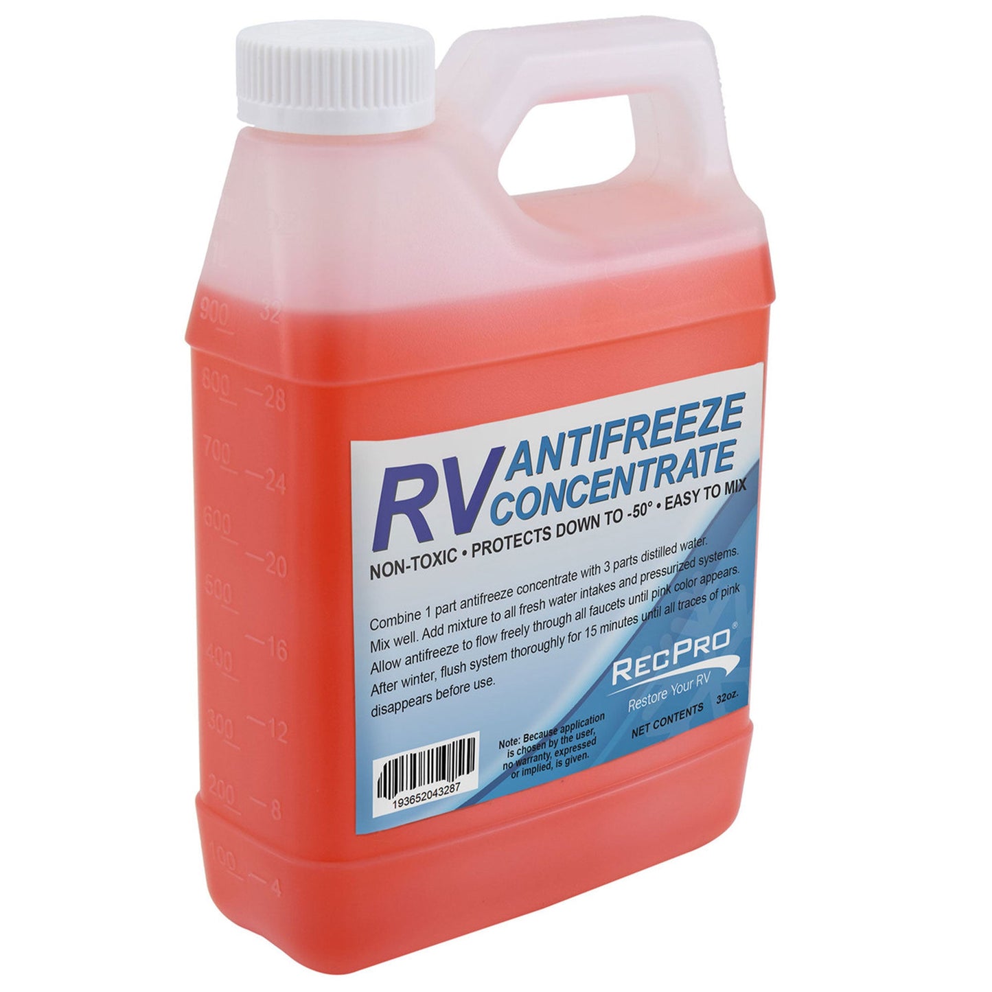 RecPro RV Antifreeze Concentrate Fluid, -50 Degree Fahrenheit Protection, 32 Oz