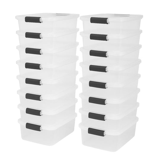 Homz 15.5 Qt Plastic Stackable Storage Container w/Lid, Gray Latch (16 Pack)