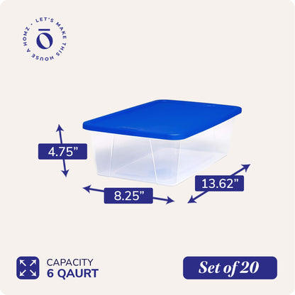 Homz Snaplock 6 Qt Stackable Plastic Storage Container w/Lid, Blue (20 Pack)