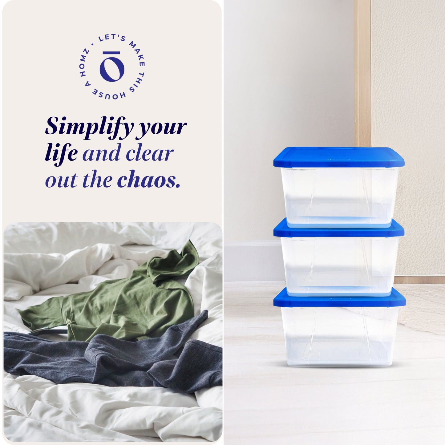 Homz Snaplock 6 Qt Stackable Plastic Storage Container w/Lid, Blue (20 Pack)