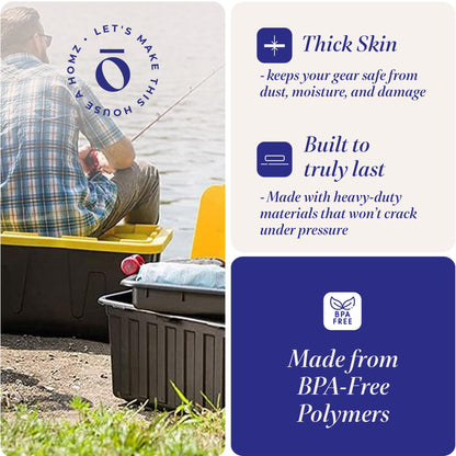 Homz 34 Gallon Durabilt Home Storage Container with Lid, Black/Yellow (4 Pack)