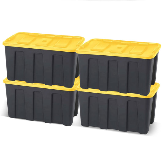 Homz 34 Gallon Durabilt Home Storage Container with Lid, Black/Yellow (4 Pack)
