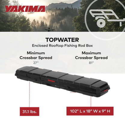 Yakima TopWater Enclosed Rooftop Fishing Rod Box Compatible w/ EasyRider Trailer