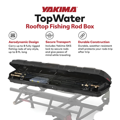 Yakima TopWater Enclosed Rooftop Fishing Rod Box Compatible w/ EasyRider Trailer