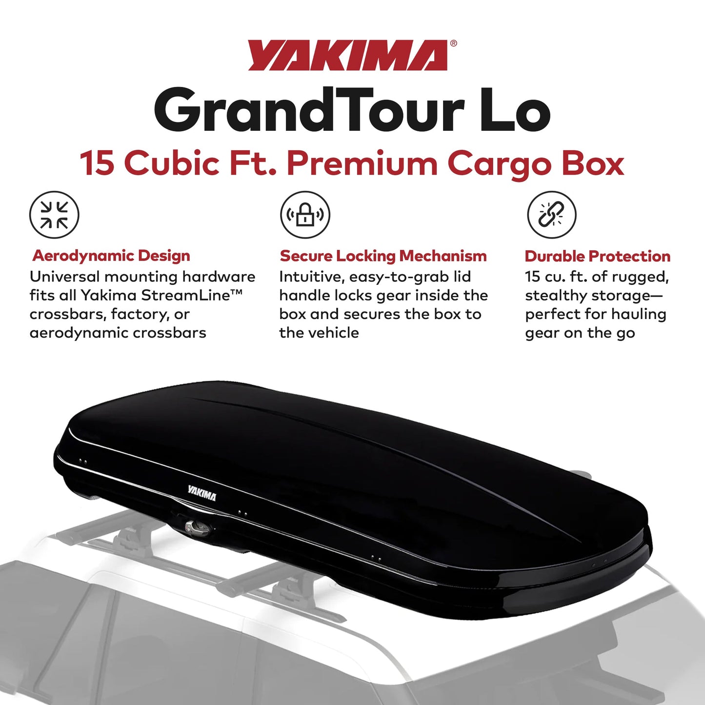 Yakima Rooftop Cargo Box Low Profile Hard Roof Storage Carrier GrandTour Lo