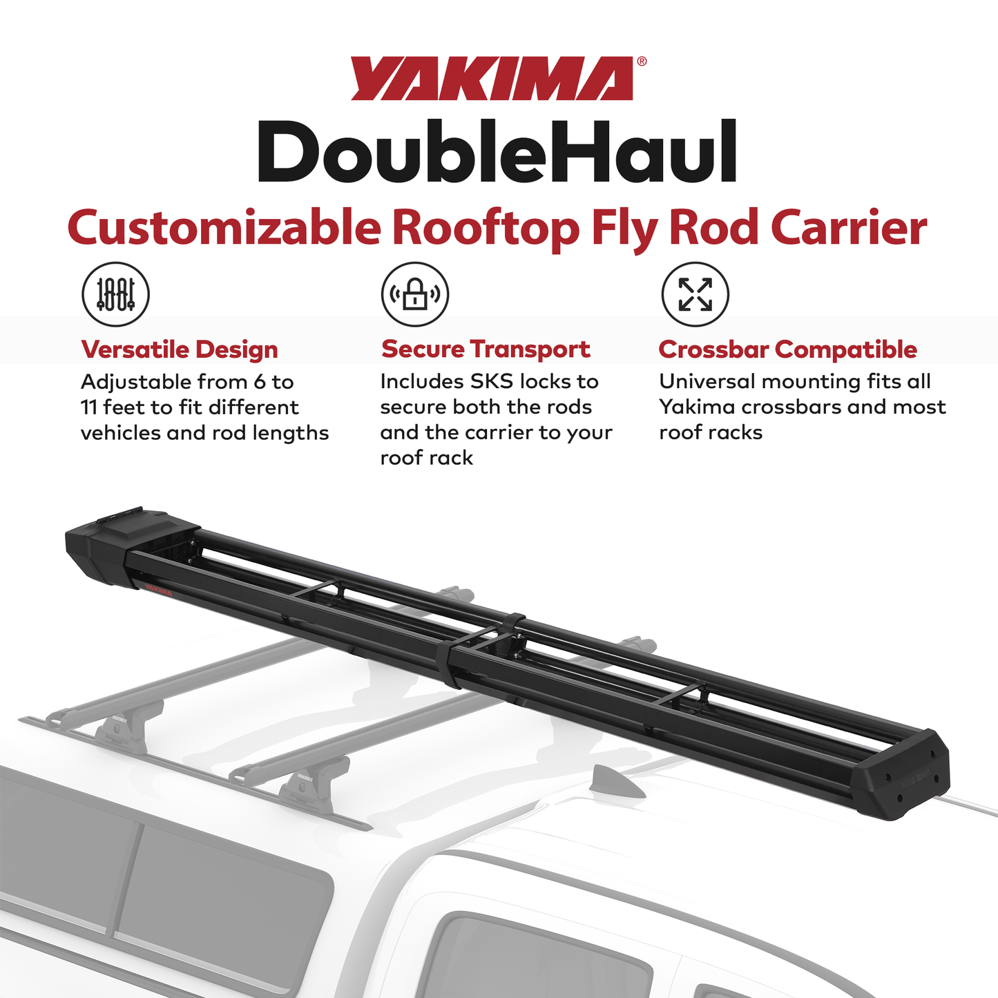 Yakima DoubleHaul Customizable Rooftop Fly Rod Carrier, Fits Yakima Crossbars