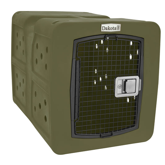 Dakota 283 G3 Large Easy to Clean Dog Kennel w/ Handle & Latching Door, Olive