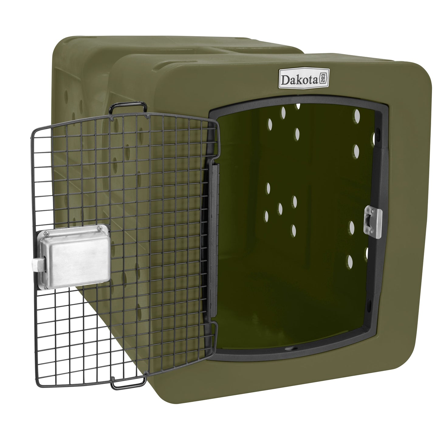 Dakota 283 G3 Large Easy to Clean Dog Kennel w/ Handle & Latching Door, Olive