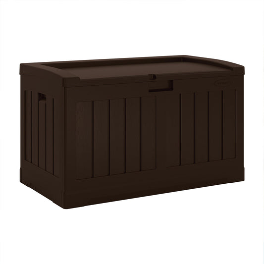 Suncast 50 Gallon Medium Capacity Resin Outdoor Storage Deck Box with Seat, Java