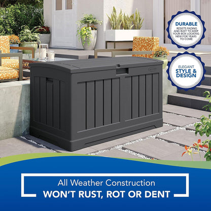 Suncast 50 Gallon Medium Resin Outdoor Storage Deck Box with Lid, Peppercorn