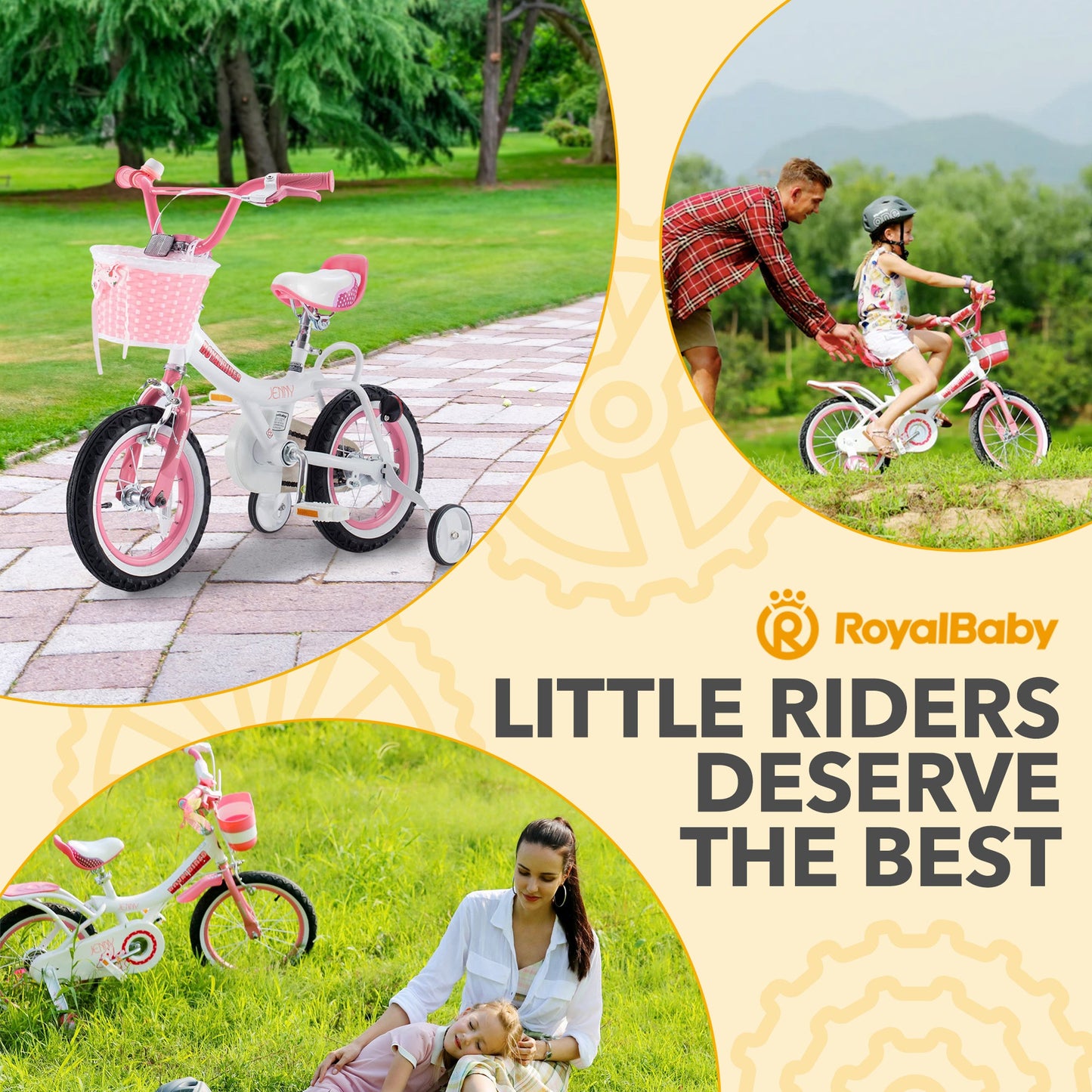 RoyalBaby Princess Girl Kids Bicycle 14" with Training Wheels, Jenny/White Pink