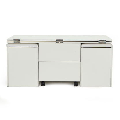 JOMEED Cushioned Seat Converts to Height Adjustable Table with Drawers, White