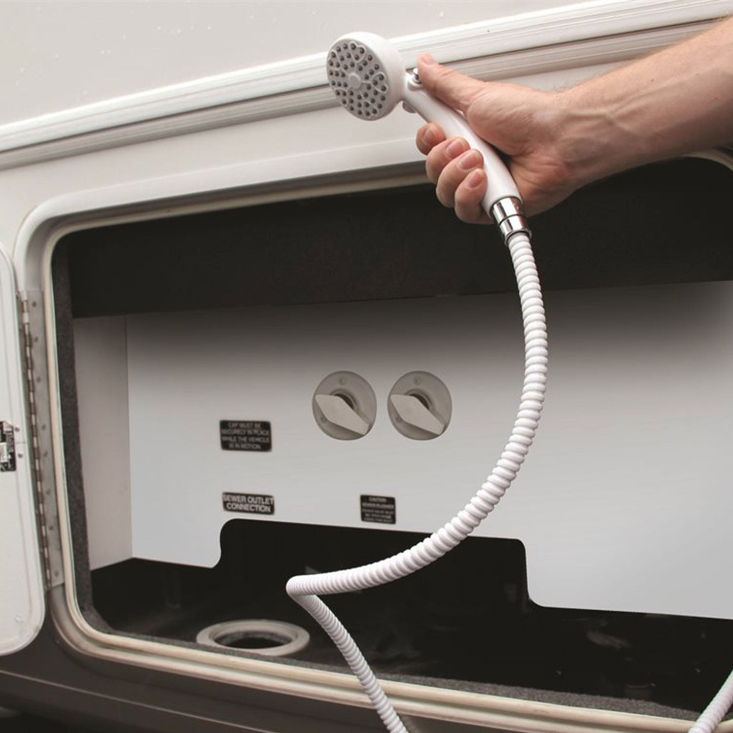 Camco 44023 Round Shower Head with On and Off Switch for RVs and Boats, White