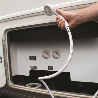 Camco 44023 Round Shower Head with On and Off Switch for RVs and Boats, White