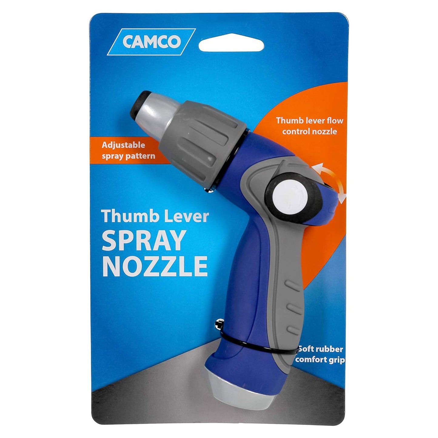 Camco 41986 Thumb Lever Flow Control Spray Nozzle with Adjustable Patterns, Blue
