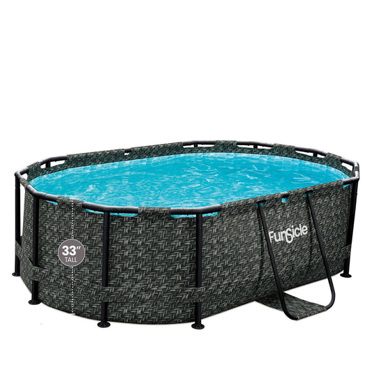 Funsicle Oasis 9'10" x 6'7" Oval Above Ground Swimming Pool, Dark Herringbone