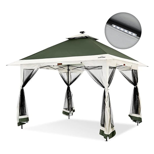 Suntime 12x12 Instant Pop Up Gazebo Solar Light Screen Canopy Tent Cover, Green