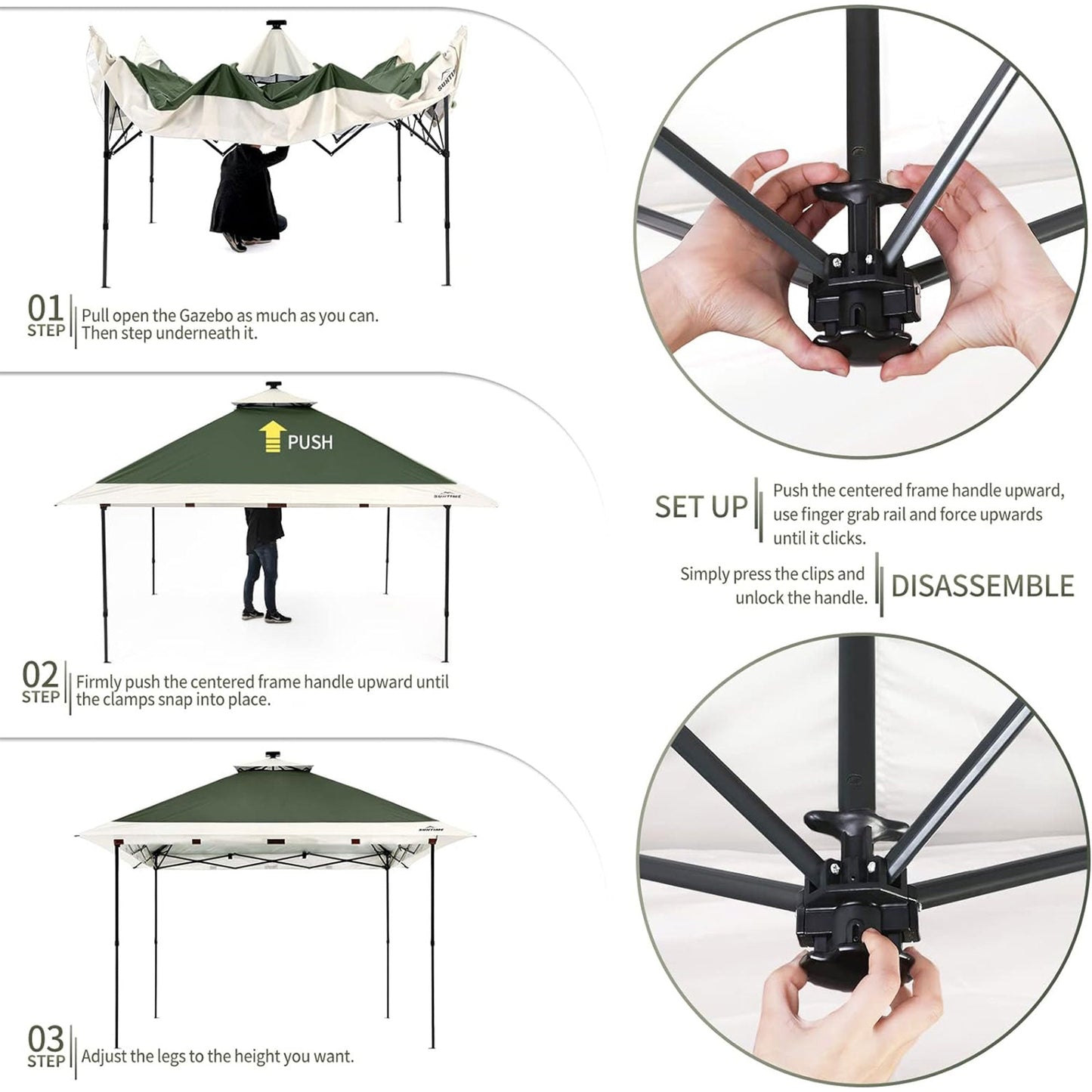 Suntime 12x12 Instant Pop Up Gazebo Solar Light Screen Canopy Tent Cover, Green