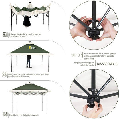 Suntime 12x12 Instant Pop Up Gazebo Solar Light Screen Canopy Tent Cover, Green