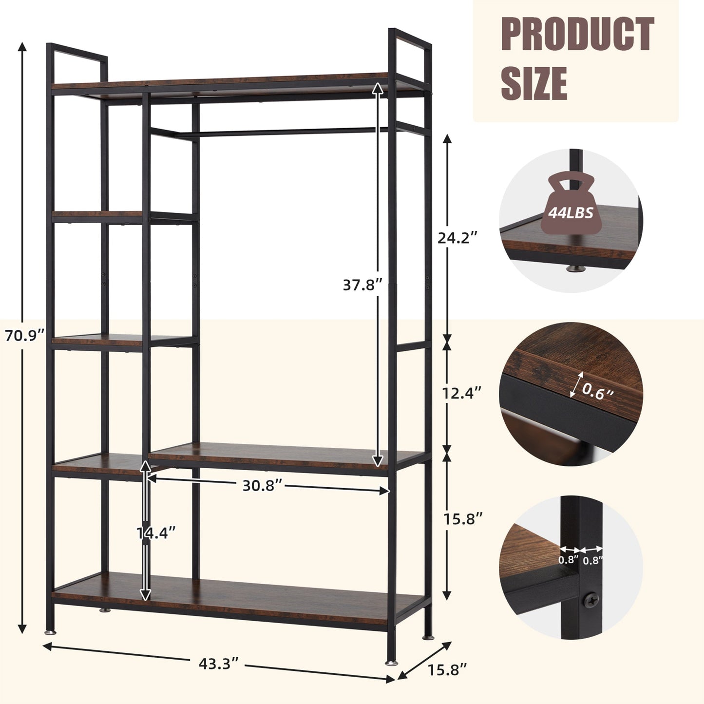 JOMEED Freestanding Closet Clothing Rack Organizer with Shelves and Hanging Rod