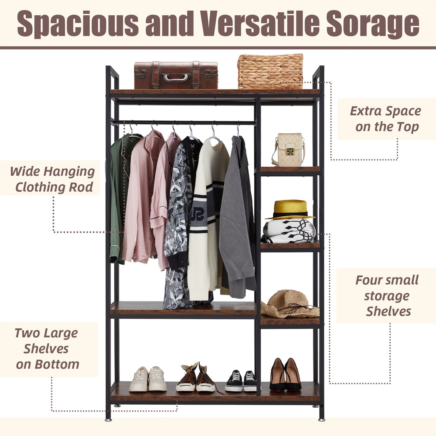 JOMEED Freestanding Closet Clothing Rack Organizer with Shelves and Hanging Rod