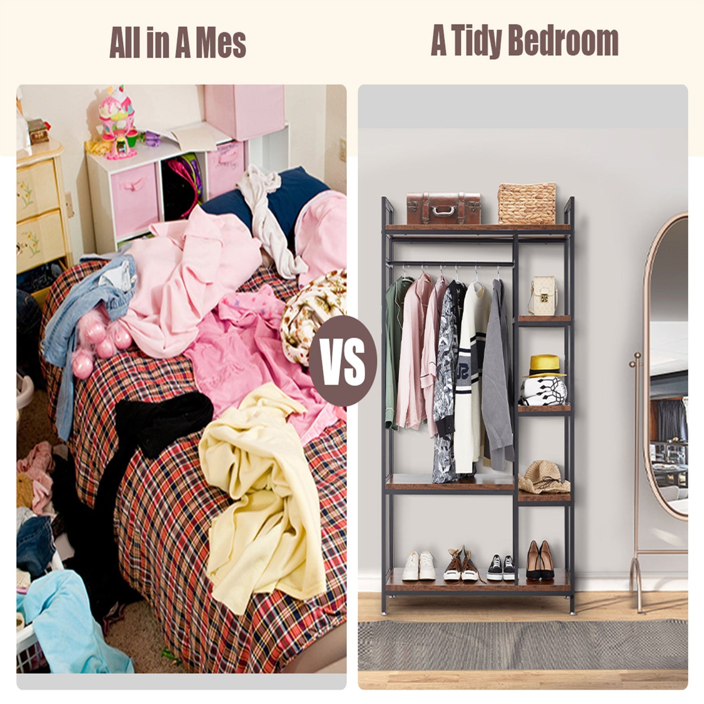 JOMEED Freestanding Closet Clothing Rack Organizer with Shelves and Hanging Rod