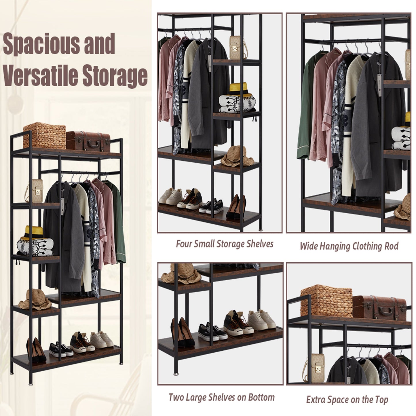 JOMEED Freestanding Closet Clothing Rack Organizer with Shelves and Hanging Rod