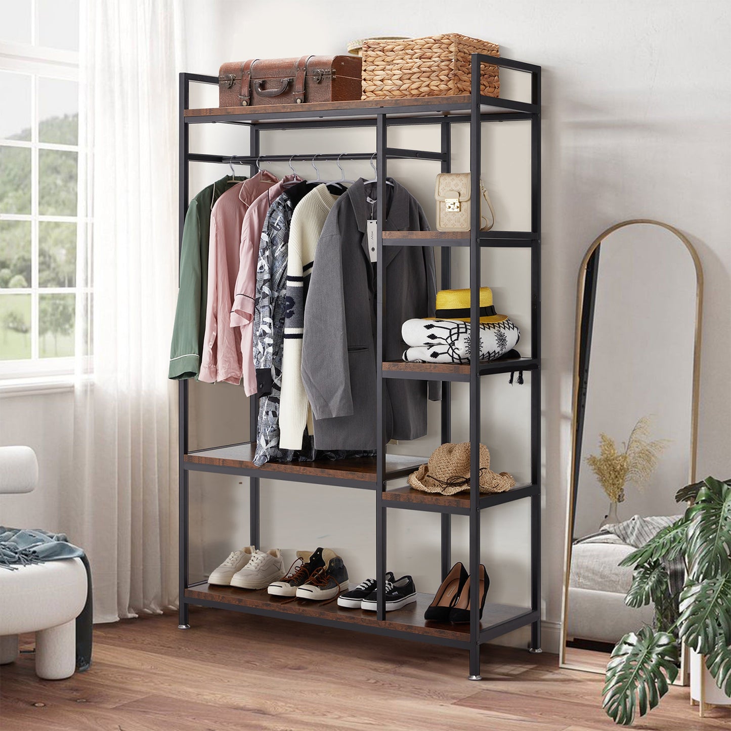 JOMEED Freestanding Closet Clothing Rack Organizer with Shelves and Hanging Rod