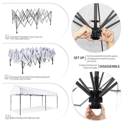 Suntime 10' x 20' Easy Pop Up Rectangular Canopy with Removable Sidewalls, White