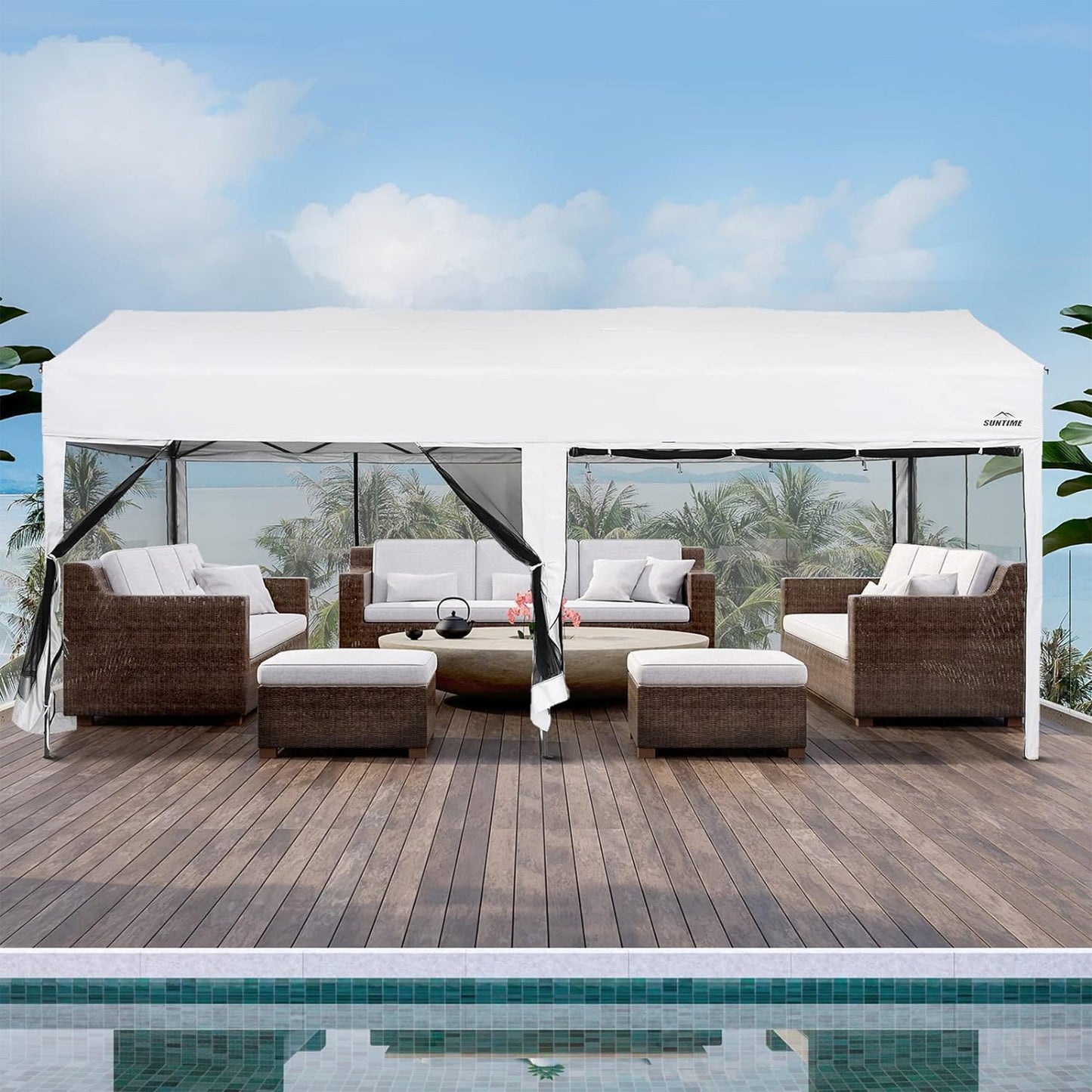 Suntime 10' x 20' Easy Pop Up Rectangular Canopy with Removable Sidewalls, White