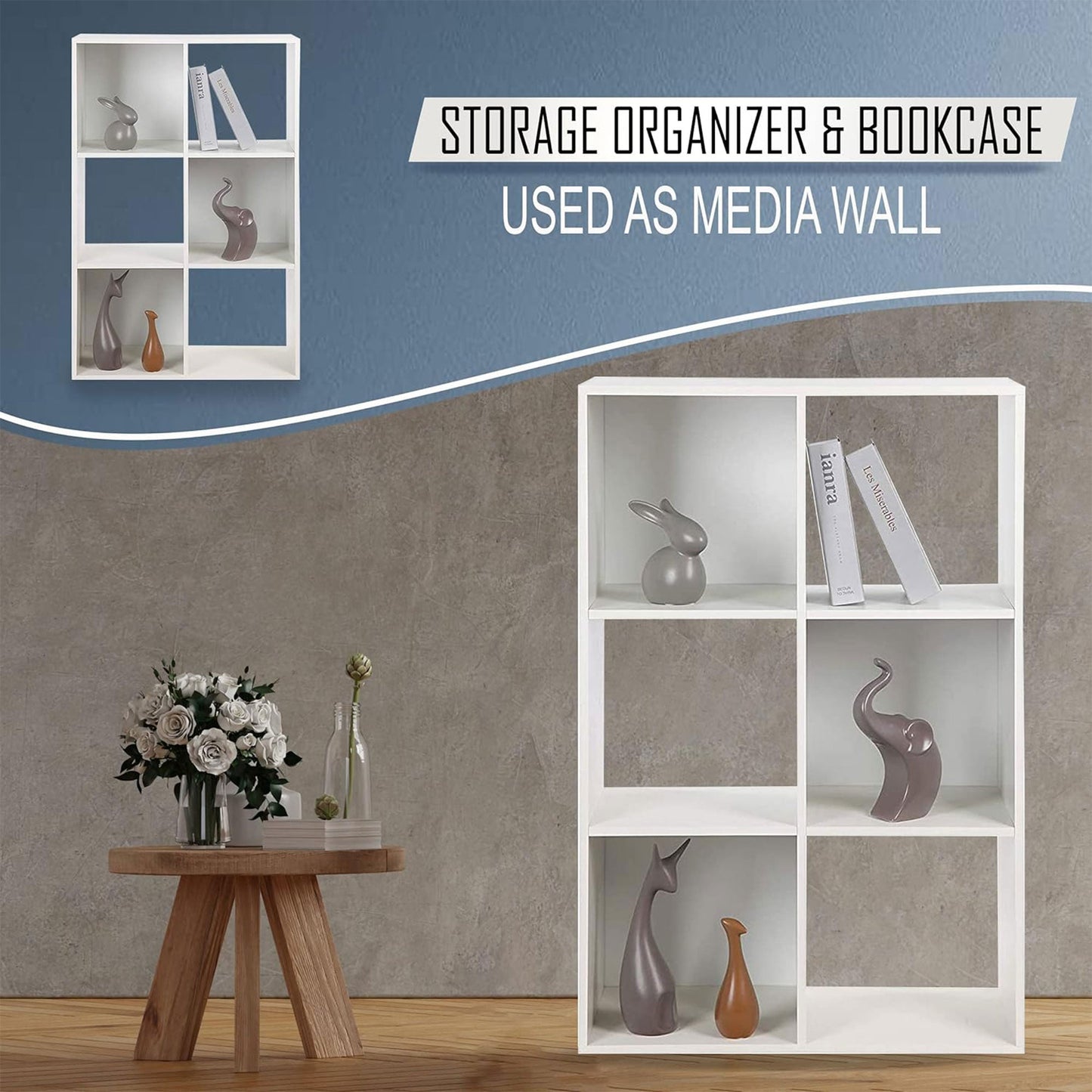 Juggernaut Storage 6 Cube Wooden Storage Shelf Bookshelf Home Organizer, White