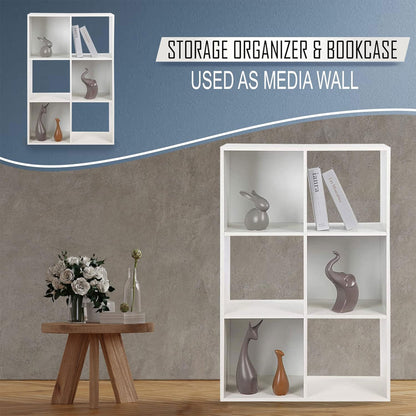 Juggernaut Storage 6 Cube Wooden Storage Shelf Bookshelf Home Organizer, White