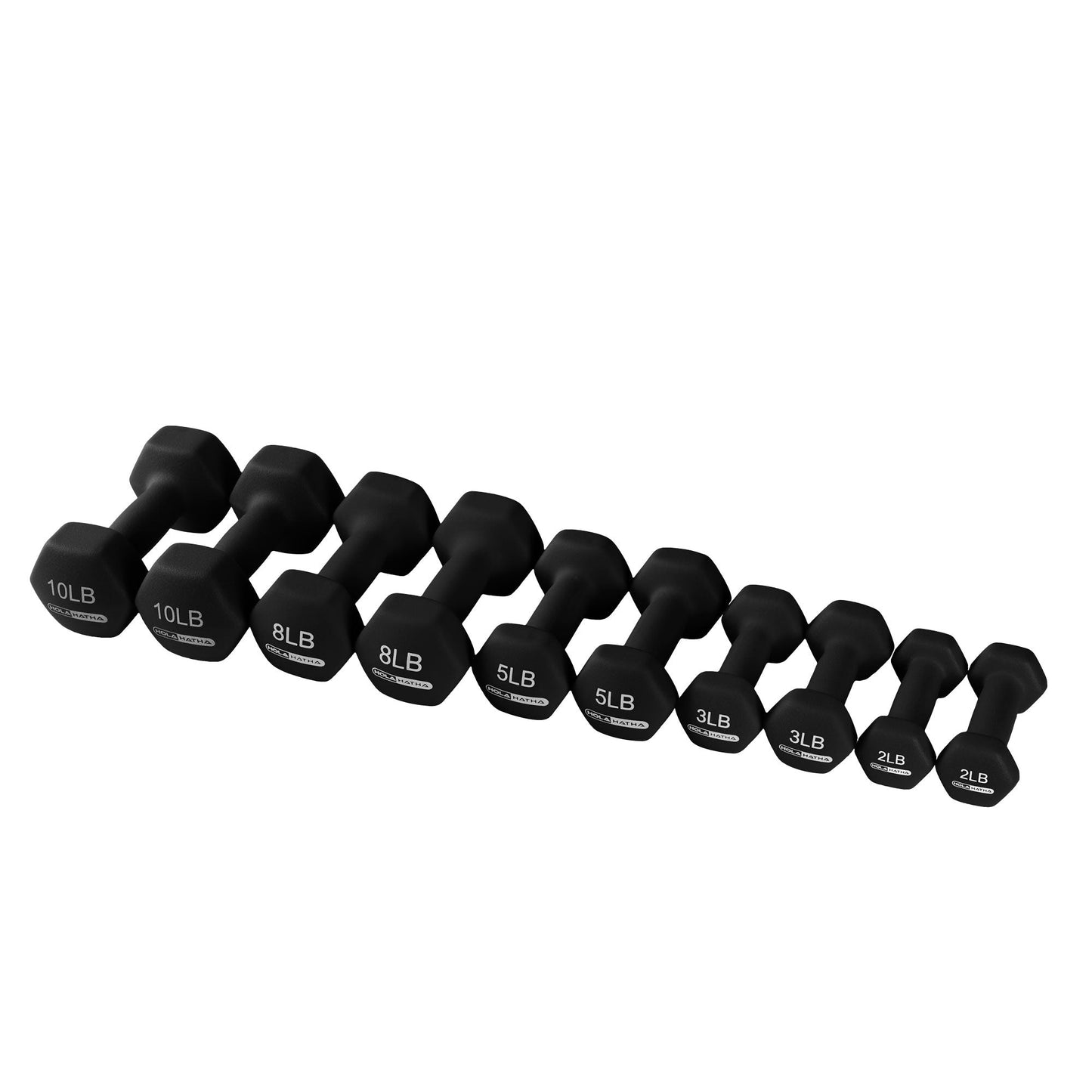 HolaHatha 2, 3, 5, 8 & 10 Pound Neoprene Dumbbell Weight Set with Storage Rack