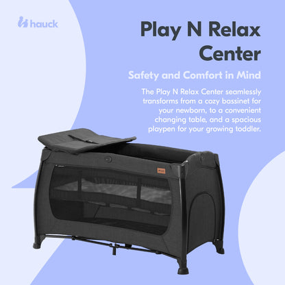 hauck Play N Relax Center Portable Baby Playard Crib with Travel Bag, Black
