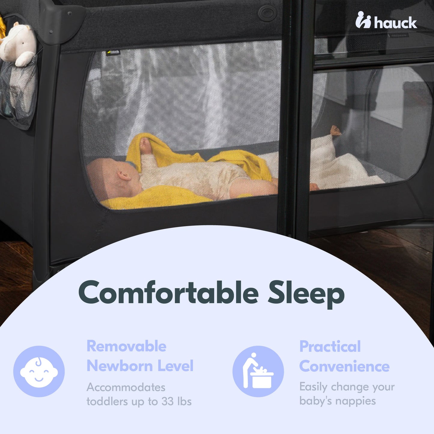 hauck Play N Relax Center Portable Baby Playard Crib with Travel Bag, Black