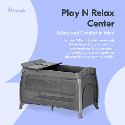 hauck Play N Relax Center Portable Baby Playard Crib with Travel Bag, Charcoal
